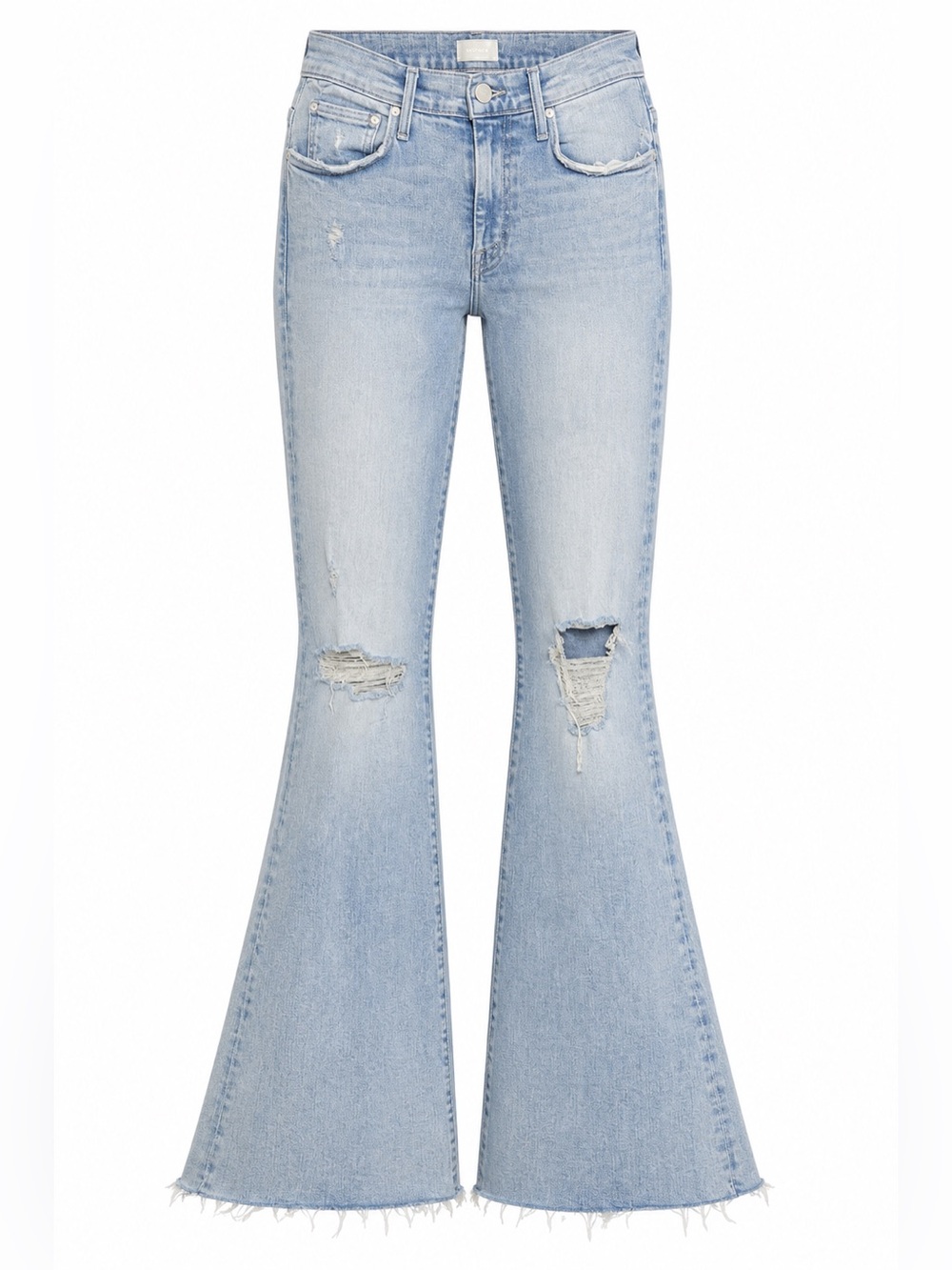 MOTHER The Weekender Fray Action Shot Flare Jeans Size 27 Light Wash Distressed